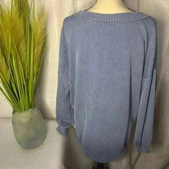 Altar’s State Small Ribbed V Neck Pullover Sweater Long Sleeves High Low Blue - Picture 5 of 9